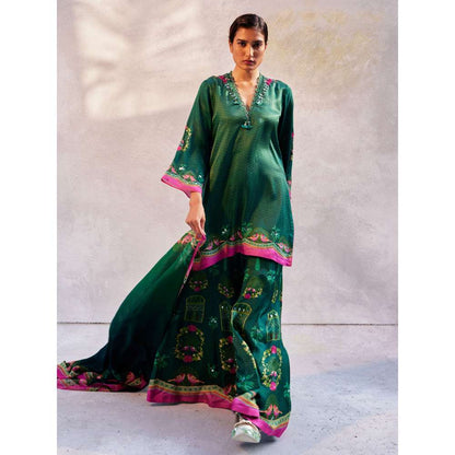 Basil Leaf Bottle Green Kurta with Palazzo and Dupatta (Set of 3)
