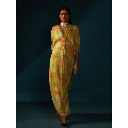 Basil Leaf Yellow Kaftan Dress with Inner (Set of 2)