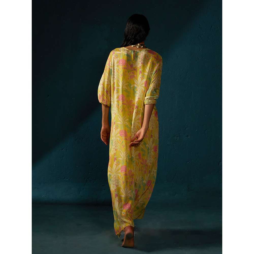 Basil Leaf Yellow Kaftan Dress with Inner (Set of 2)