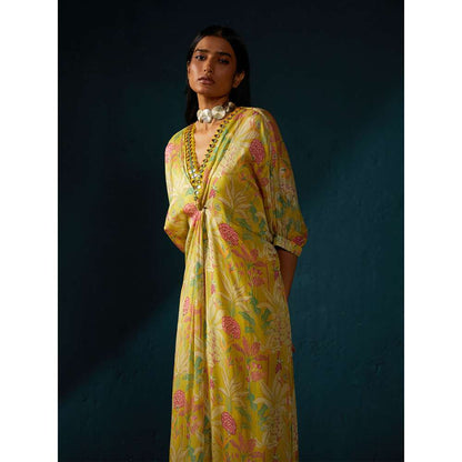 Basil Leaf Yellow Kaftan Dress with Inner (Set of 2)