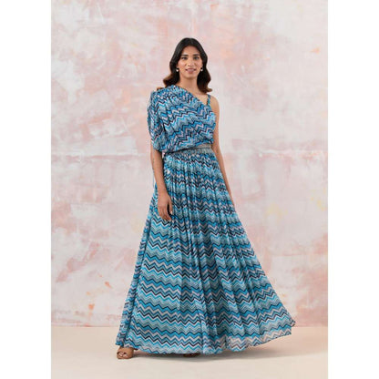 Basanti Kapde aur Koffee Blue Maxi Dress with Embroidered Belt (Set of 2)