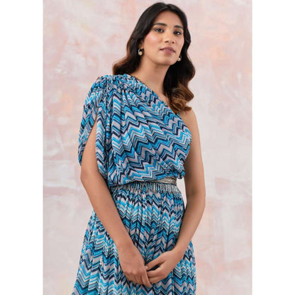 Basanti Kapde aur Koffee Blue Maxi Dress with Embroidered Belt (Set of 2)