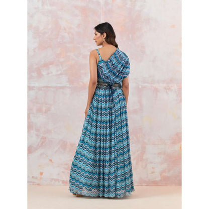Basanti Kapde aur Koffee Blue Maxi Dress with Embroidered Belt (Set of 2)