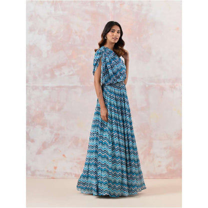 Basanti Kapde aur Koffee Blue Maxi Dress with Embroidered Belt (Set of 2)