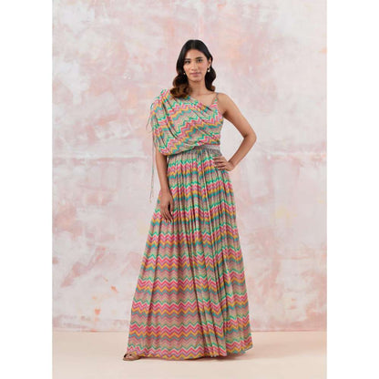 Basanti Kapde aur Koffee Pink Maxi Dress with Embroidered Belt (Set of 2)
