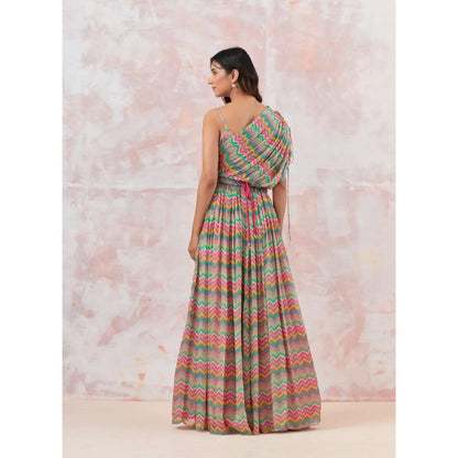 Basanti Kapde aur Koffee Pink Maxi Dress with Embroidered Belt (Set of 2)