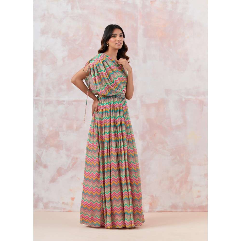 Basanti Kapde aur Koffee Pink Maxi Dress with Embroidered Belt (Set of 2)