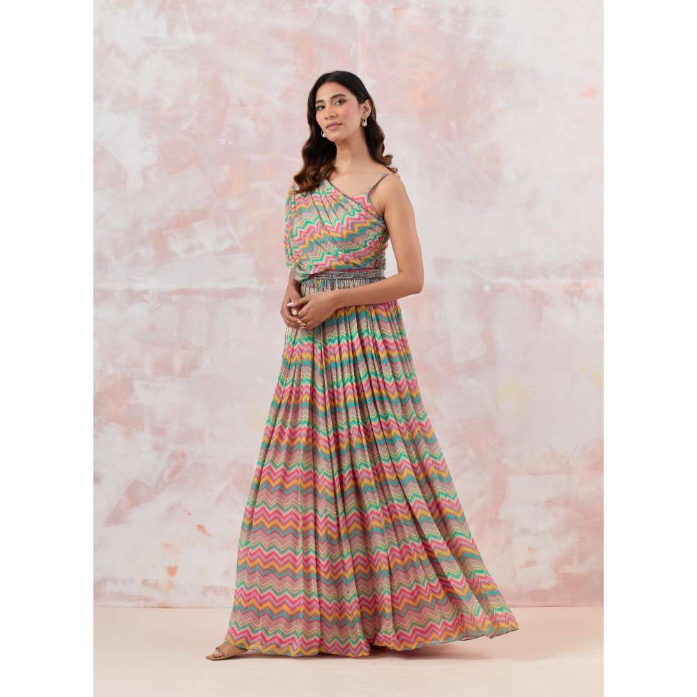 Basanti Kapde aur Koffee Pink Maxi Dress with Embroidered Belt (Set of 2)