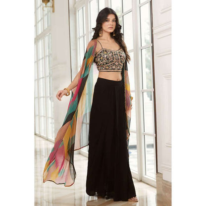 Basanti Kapde aur Koffee Black Top and Sharara With Cape (Set of 3)