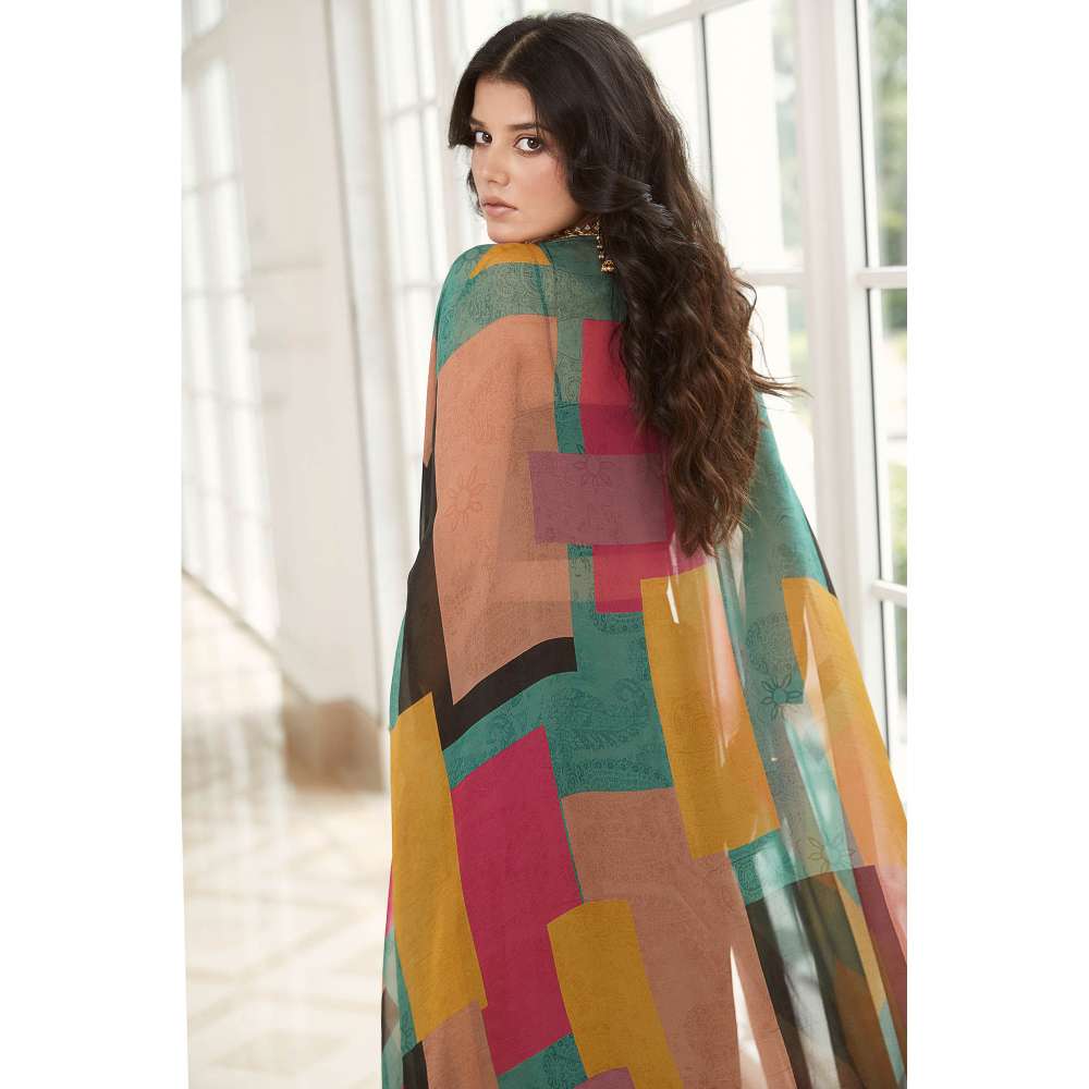 Basanti Kapde aur Koffee Black Top and Sharara With Cape (Set of 3)