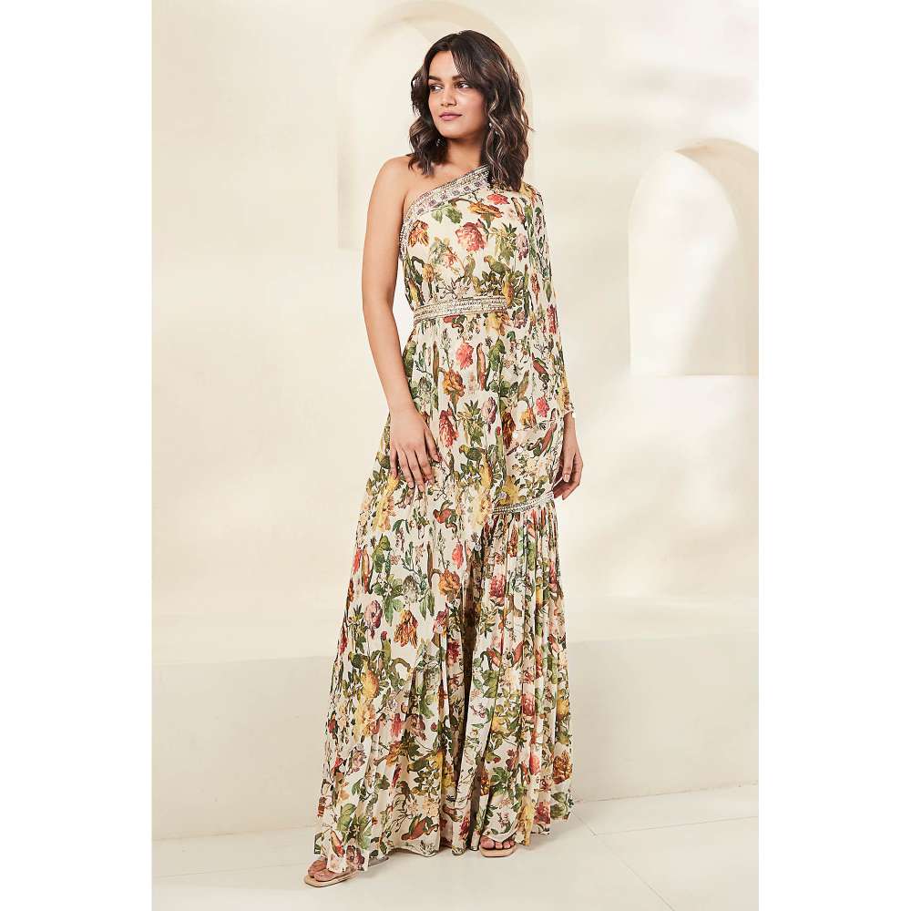 Basanti Kapde aur Koffee Ivory Printed Top and Sharara with Belt (Set of 3)