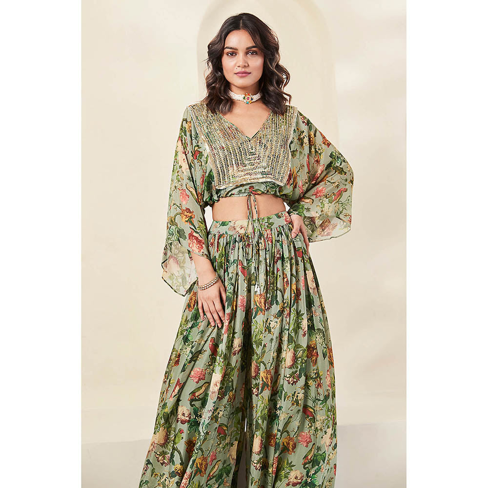 Basanti Kapde aur Koffee Green Contemporary Top with Sharara (Set of 2)