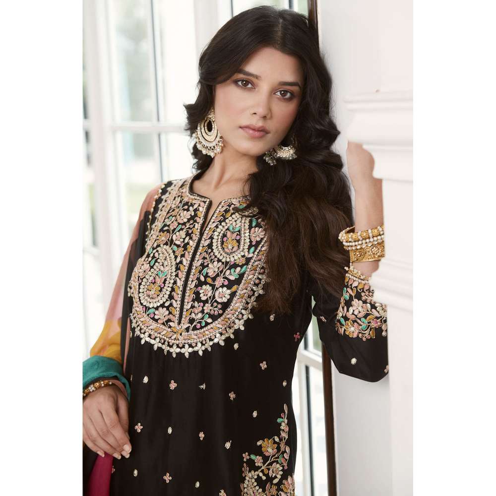 Basanti Kapde aur Koffee Black Embroidered Kurta and Sharara with Dupatta (Set of 3)