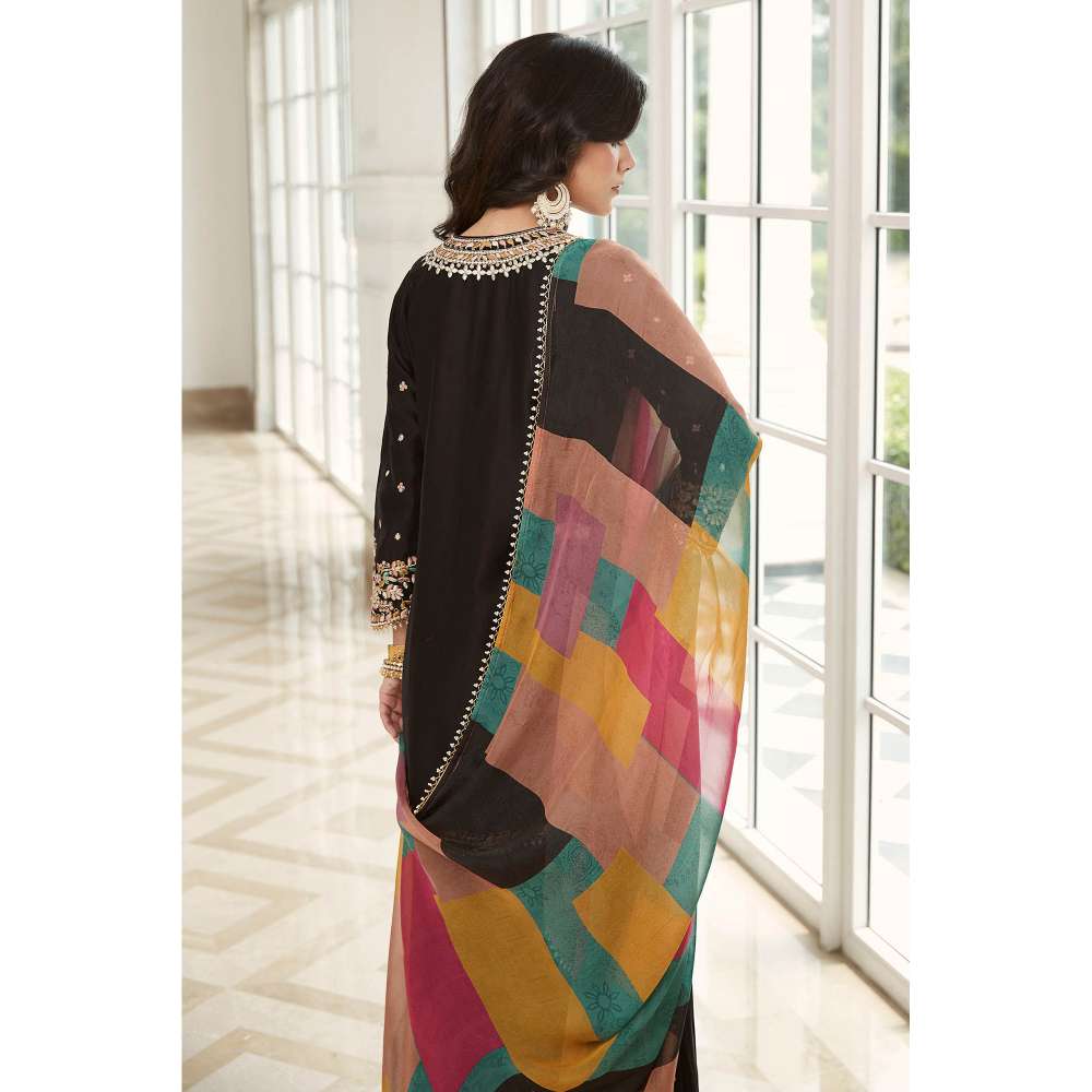 Basanti Kapde aur Koffee Black Embroidered Kurta and Sharara with Dupatta (Set of 3)
