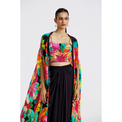 Basanti Kapde aur Koffee Multicoloured Skirt and Blouse with Cape (Set of 3)