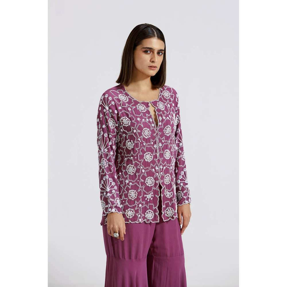 Basanti Kapde aur Koffee Purple Embroidered Co-Ord (Set of 2)