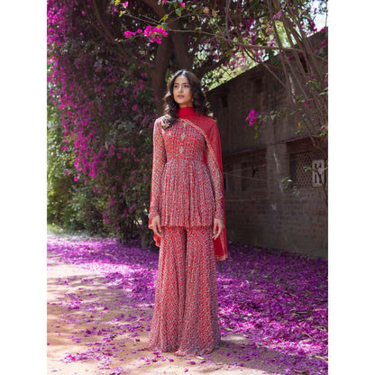 Basanti Kapde aur Koffee Drop Printed Full Sleeves Top and Sharara with Dupatta (Set of 3)