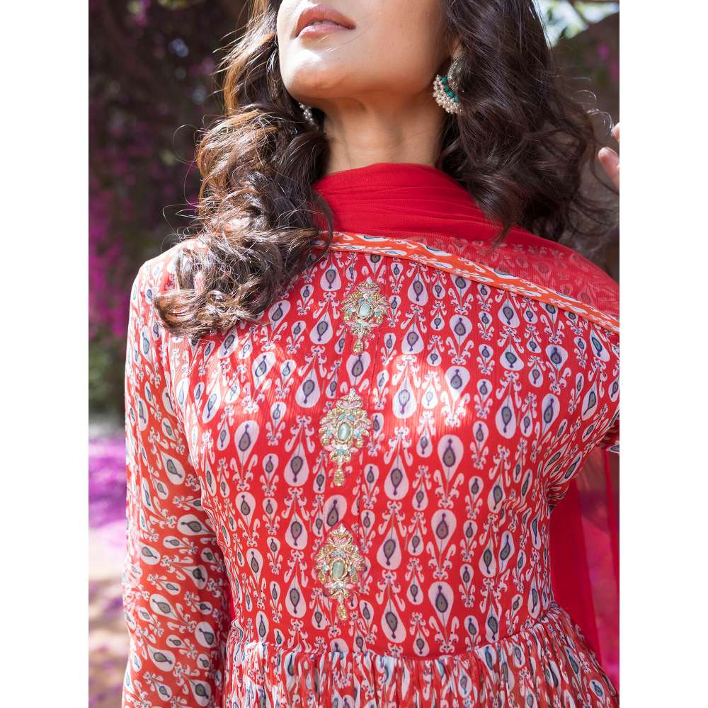 Basanti Kapde aur Koffee Drop Printed Full Sleeves Top and Sharara with Dupatta (Set of 3)