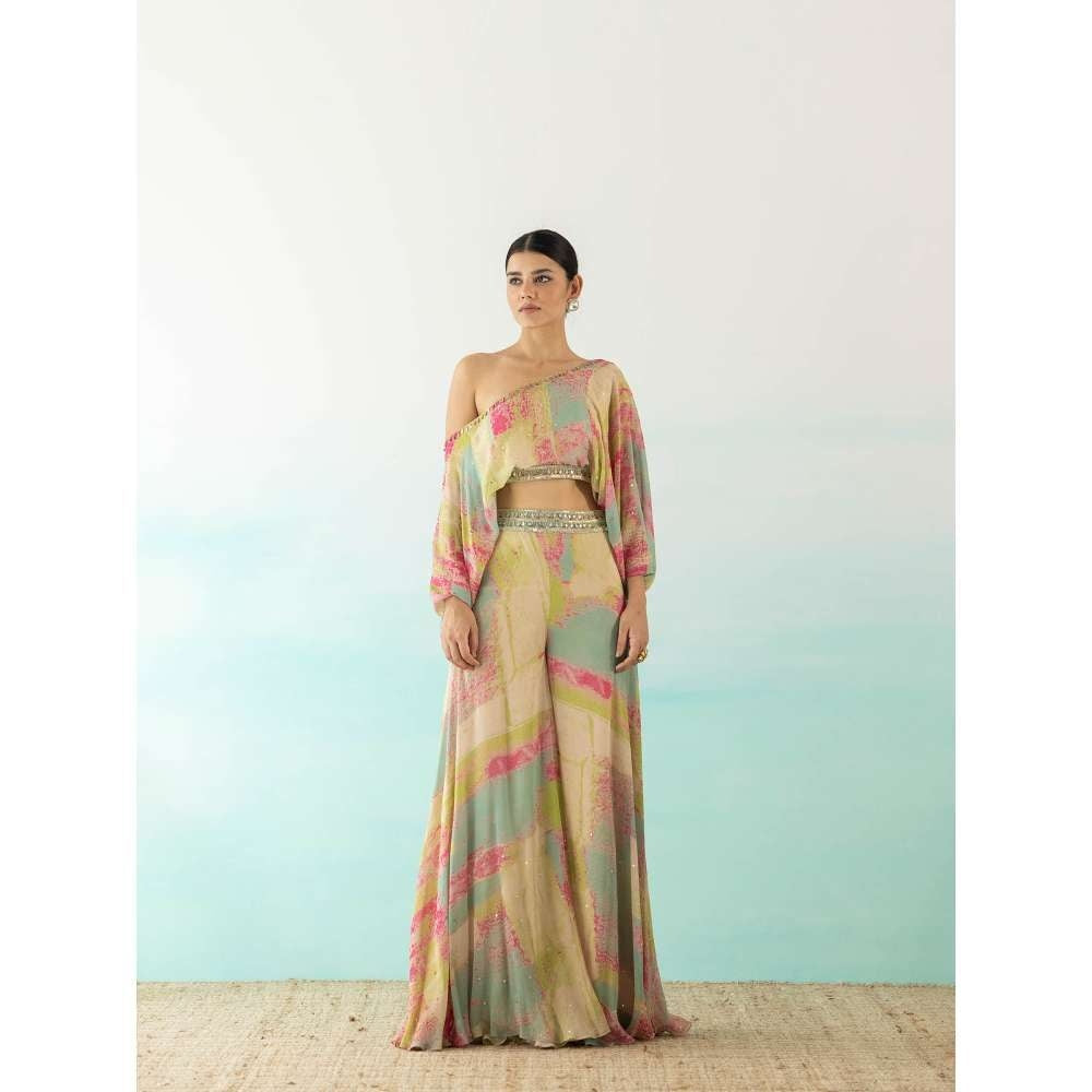 Basanti Kapde aur Koffee Beige One Shoulder Crop Top and Palazzo (Set of 2)