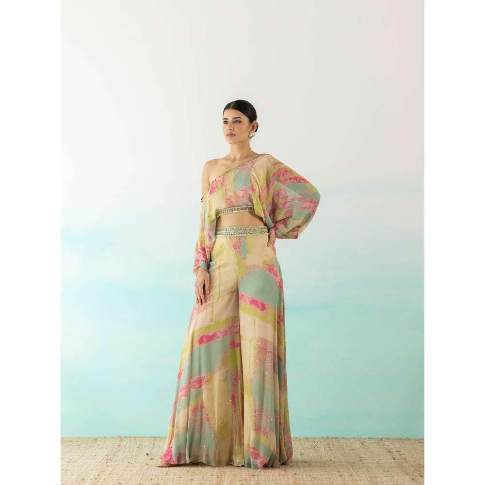 Basanti Kapde aur Koffee Beige One Shoulder Crop Top and Palazzo (Set of 2)