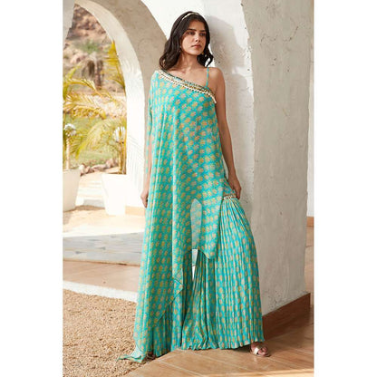 Basanti Kapde aur Koffee Firozi Sharara Bustier with Cover-Up (Set of 3)