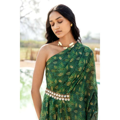 Basanti Kapde aur Koffee Green Georgette Kaftan