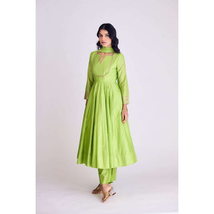 Basanti Kapde aur Koffee Lime Green Embellished Anarkali Kurta with Pant and Dupatta (Set of 3)