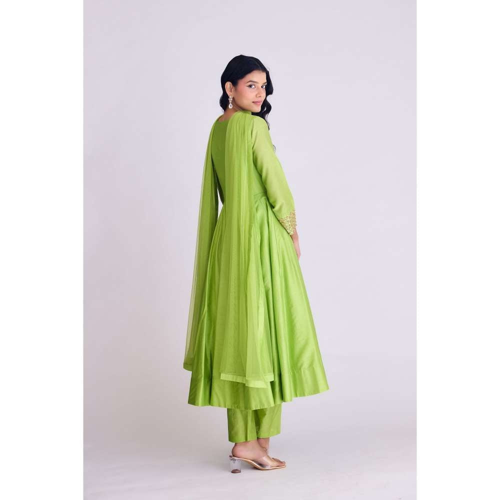 Basanti Kapde aur Koffee Lime Green Embellished Anarkali Kurta with Pant and Dupatta (Set of 3)