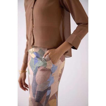 Basanti Kapde aur Koffee Multi-Color Wide Leg Printed Palazzo