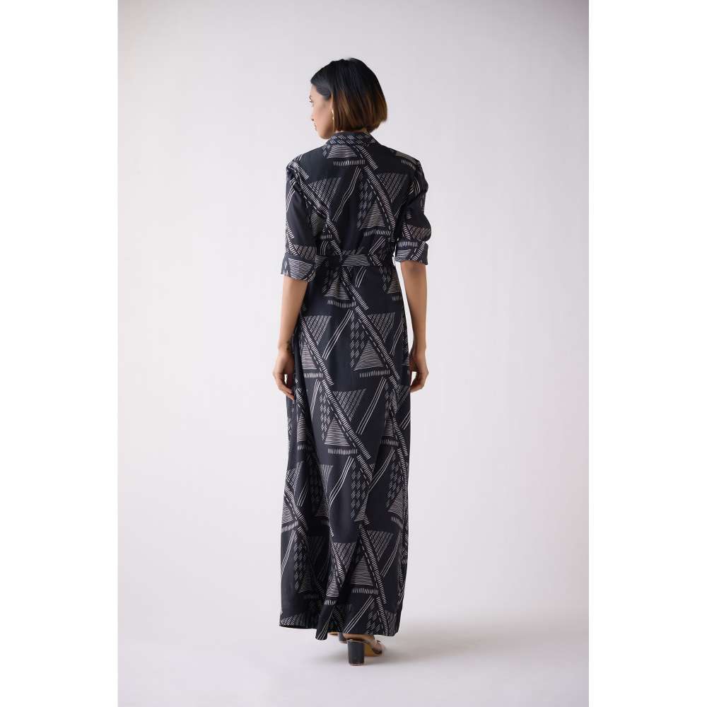 Basanti Kapde aur Koffee Black Muslin Abstract Print Dress with Belt (Set of 2)