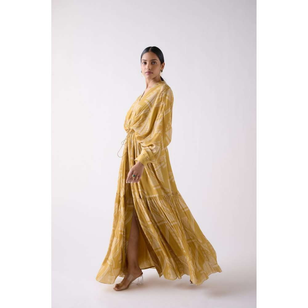 Basanti Kapde aur Koffee Yellow Muslin Abstract Print Kaftan Dress