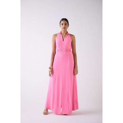 Basanti Kapde aur Koffee Pink Shanley Lace Dress with Belt (Set of 2)