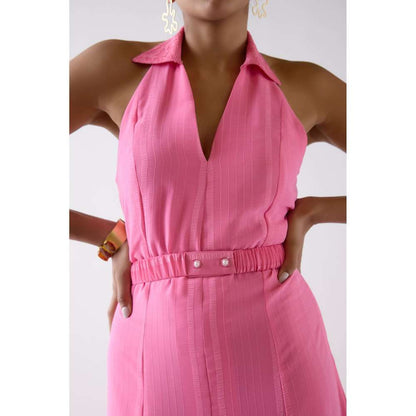 Basanti Kapde aur Koffee Pink Shanley Lace Dress with Belt (Set of 2)