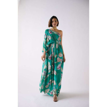 Basanti Kapde aur Koffee Green Muslin Floral Dress