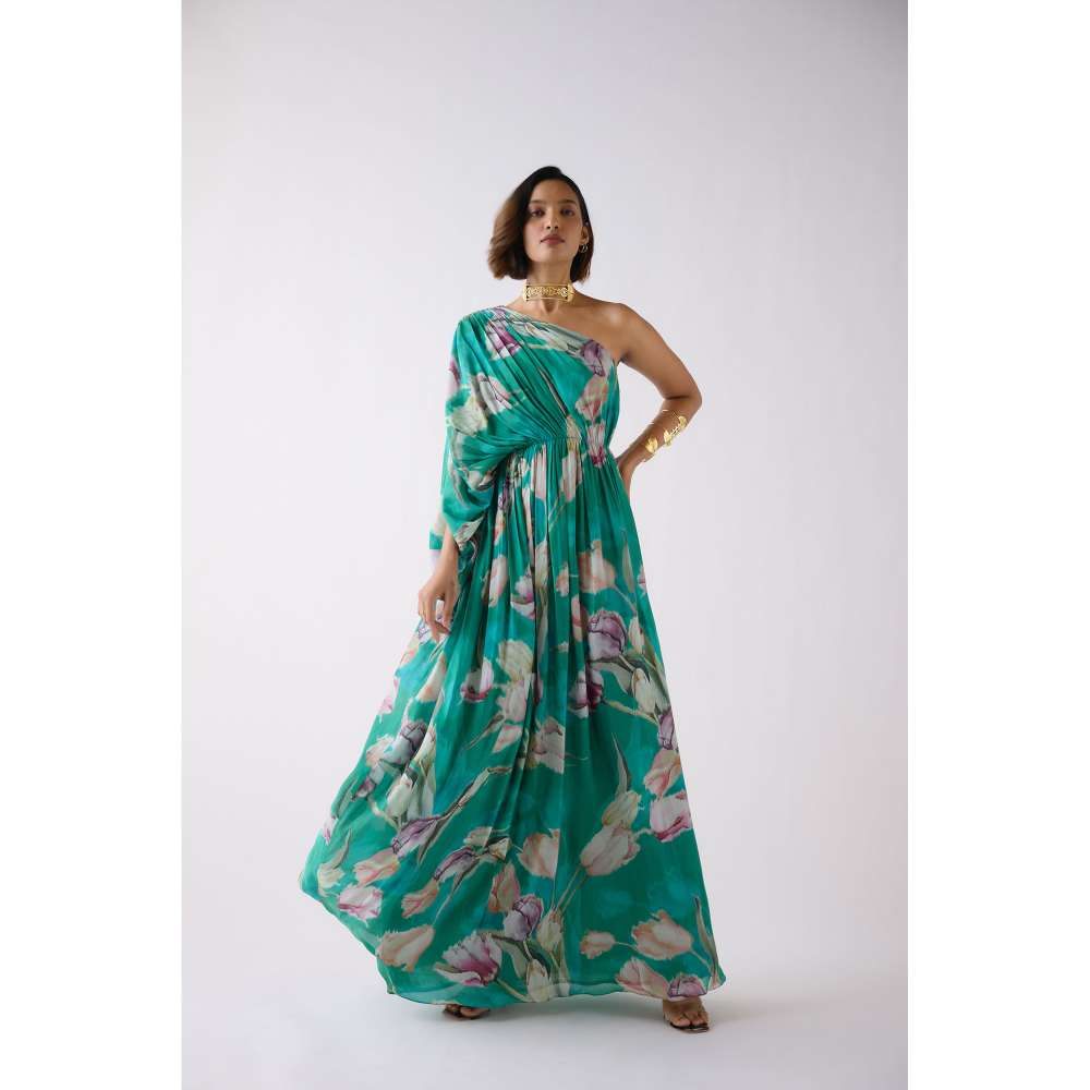 Basanti Kapde aur Koffee Green Muslin Floral Dress