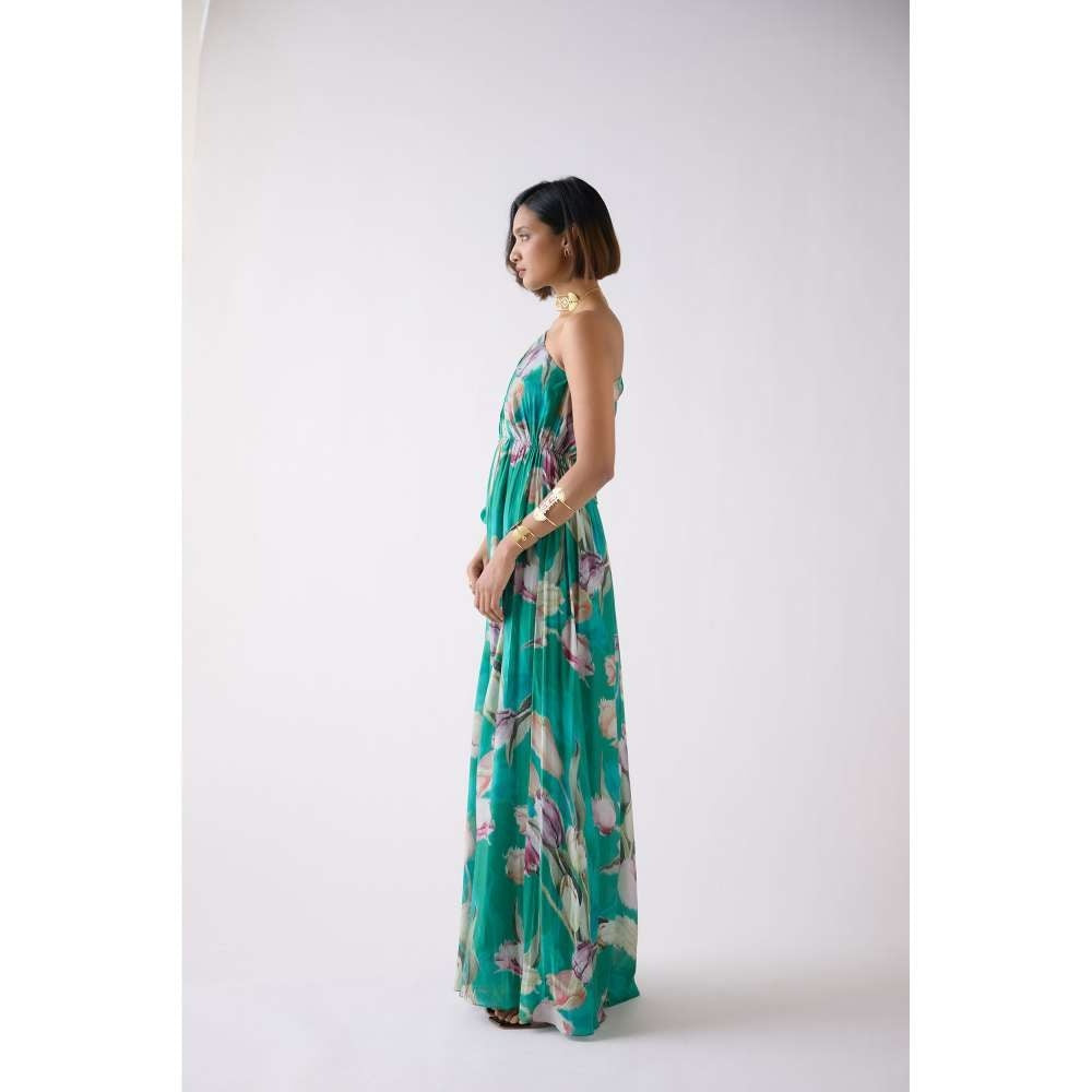 Basanti Kapde aur Koffee Green Muslin Floral Dress