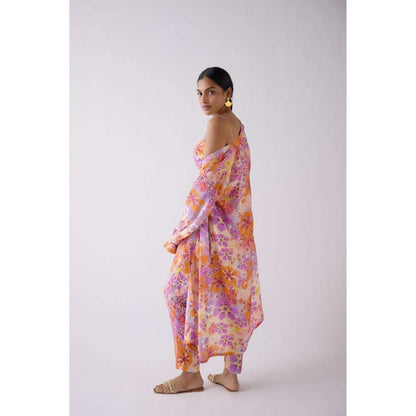 Basanti Kapde aur Koffee Lilac Muslin Floral Multi Co-Ord (Set of 3)