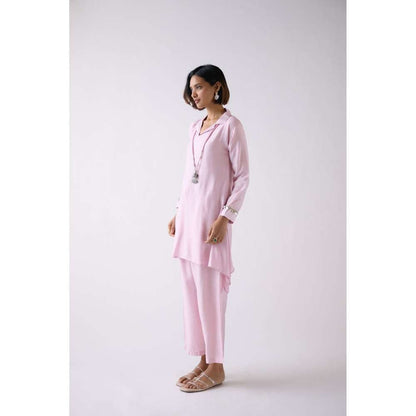 Basanti Kapde aur Koffee Pink Cotton Silk Co-Ord With Mala (Set of 3)