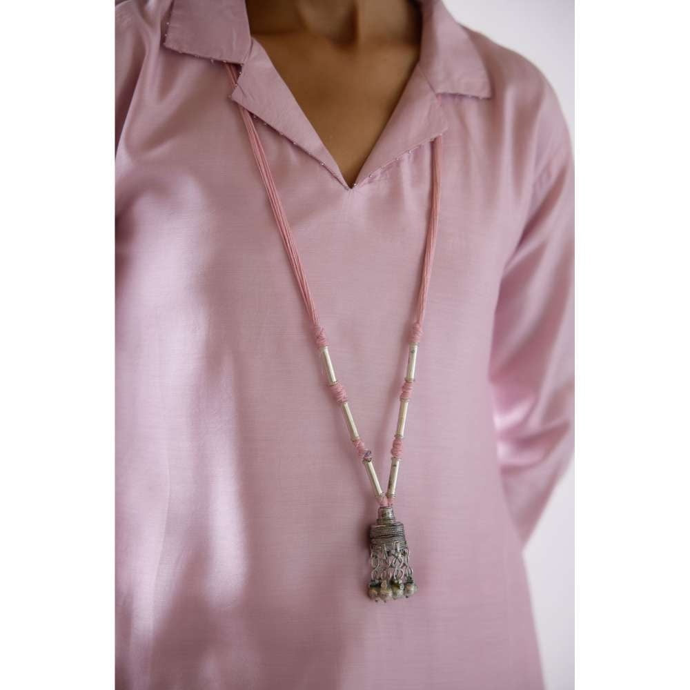 Basanti Kapde aur Koffee Pink Cotton Silk Co-Ord With Mala (Set of 3)