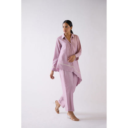 Basanti Kapde aur Koffee Lavender Cotton Silk Co-Ord (Set of 2)