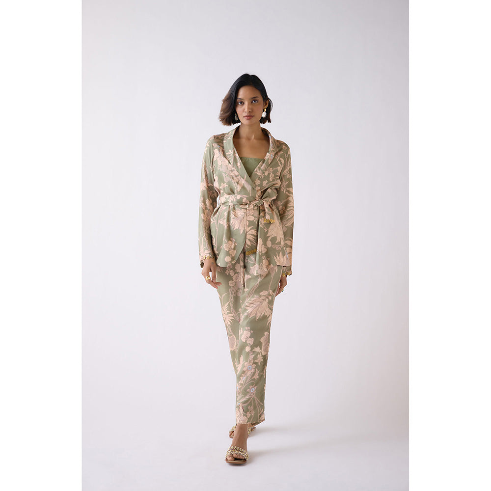 Basanti Kapde aur Koffee Green Floral Print Co-Ord (Set of 4)
