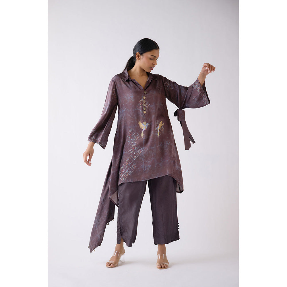 Basanti Kapde aur Koffee Purple Modal Satin Printed Tunic with Pant (Set of 2)