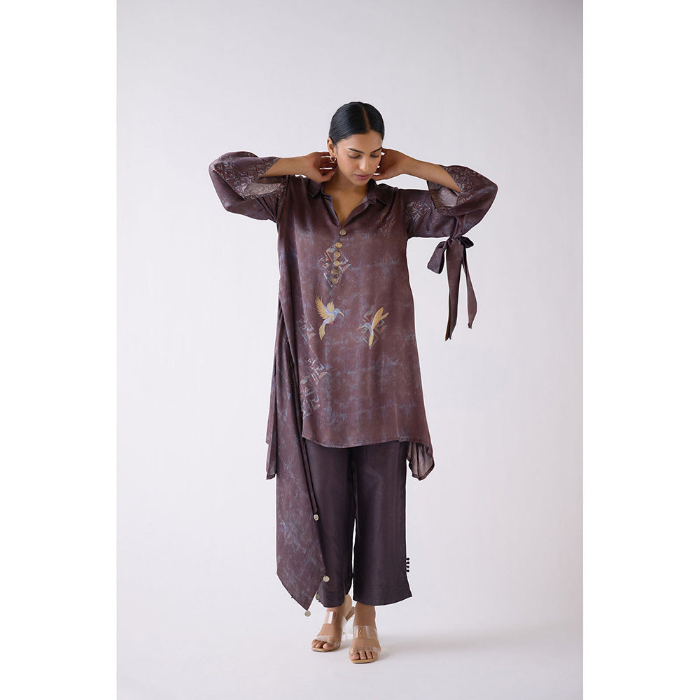 Basanti Kapde aur Koffee Purple Modal Satin Printed Tunic with Pant (Set of 2)
