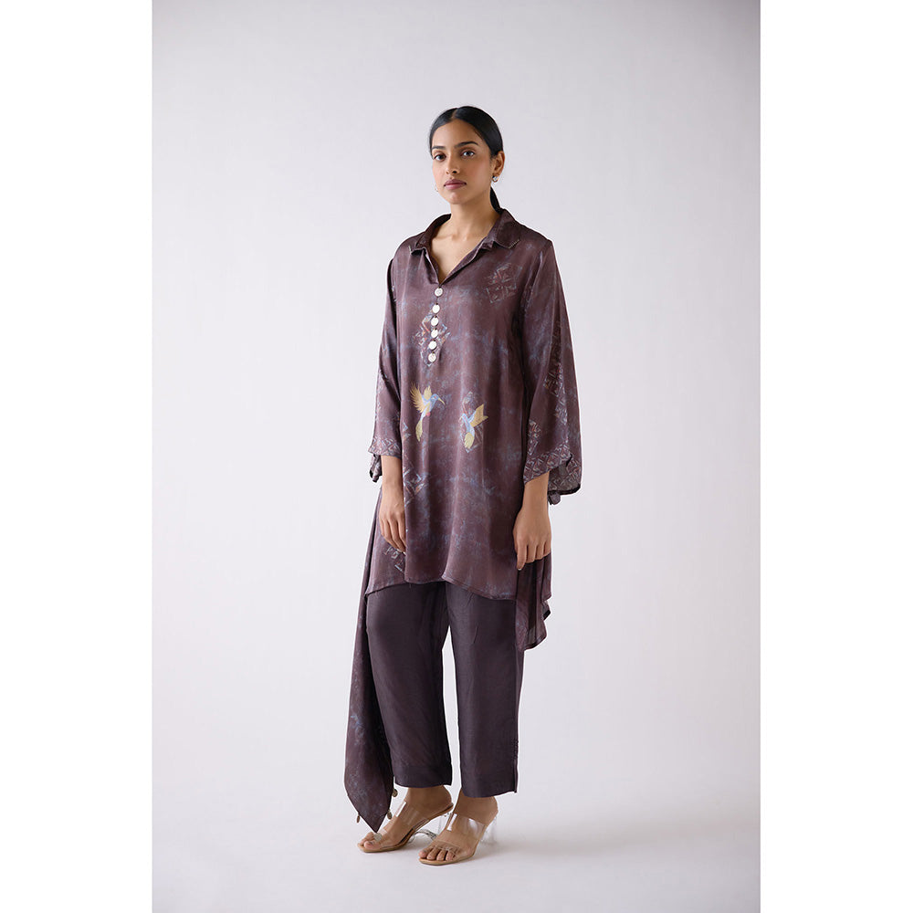 Basanti Kapde aur Koffee Purple Modal Satin Printed Tunic with Pant (Set of 2)