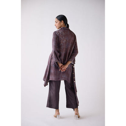 Basanti Kapde aur Koffee Purple Modal Satin Printed Tunic with Pant (Set of 2)