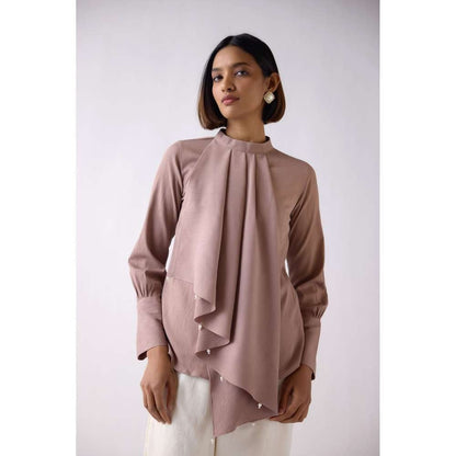 Basanti Kapde aur Koffee Mouse Crushed Cotton Ruffle Taupe Top