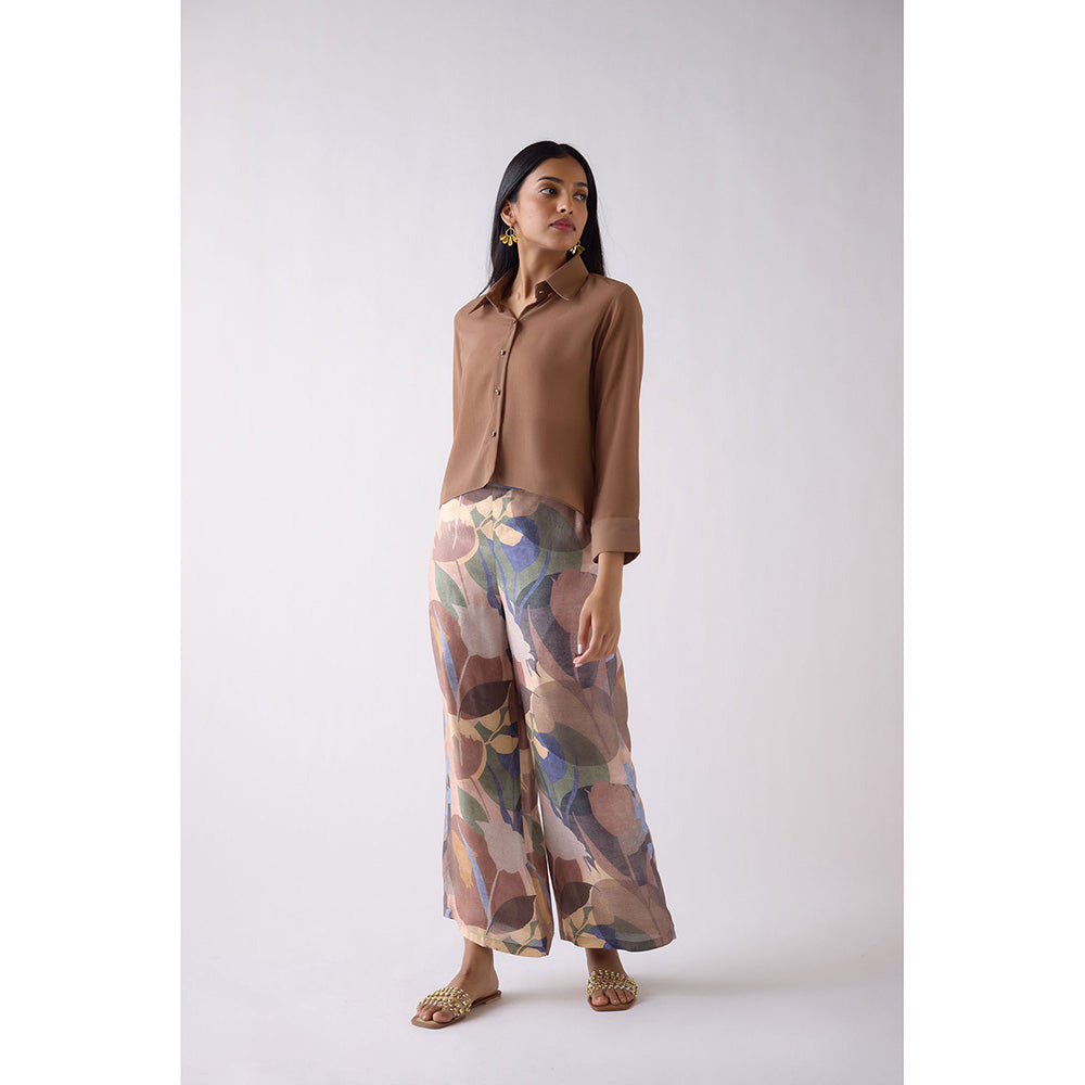 Basanti Kapde aur Koffee Brown Textured Chiffon Shirt