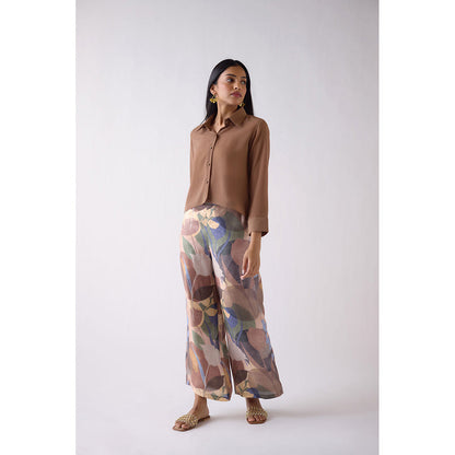 Basanti Kapde aur Koffee Brown Textured Chiffon Shirt