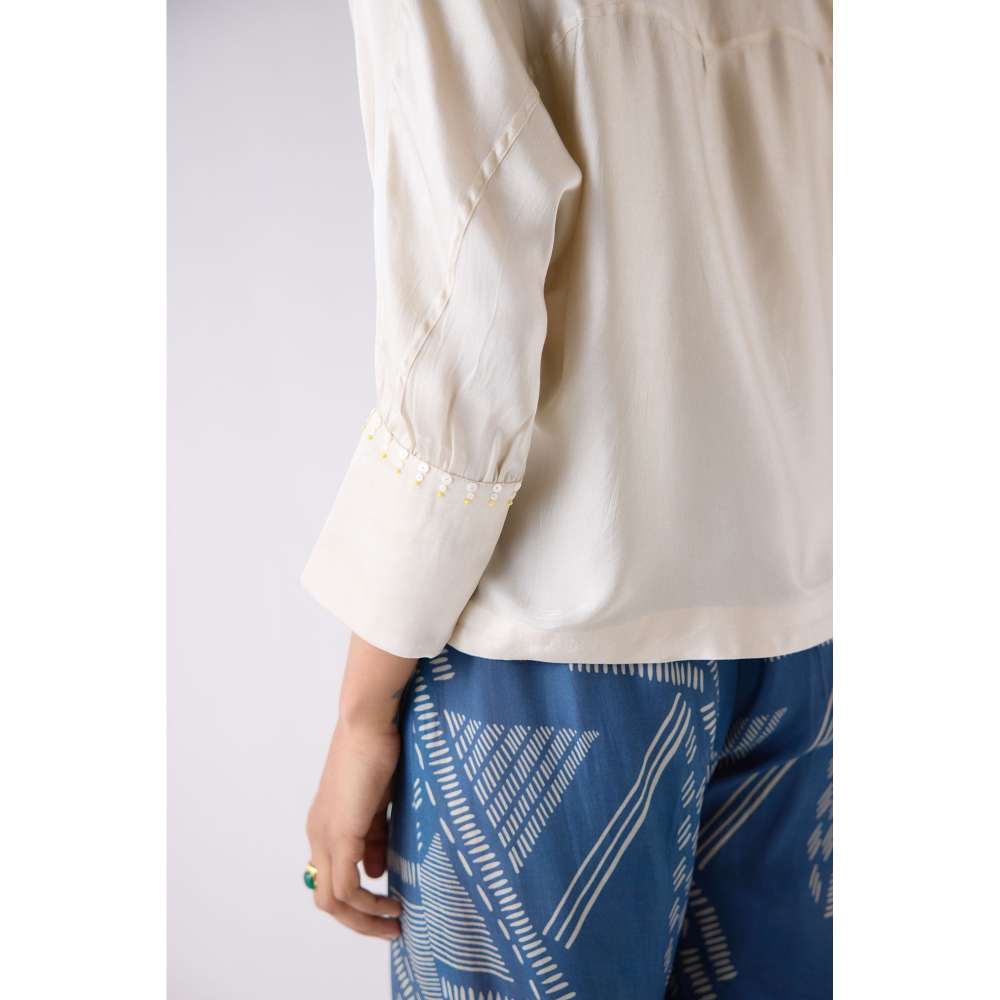 Basanti Kapde aur Koffee Beige Modal Satin Top