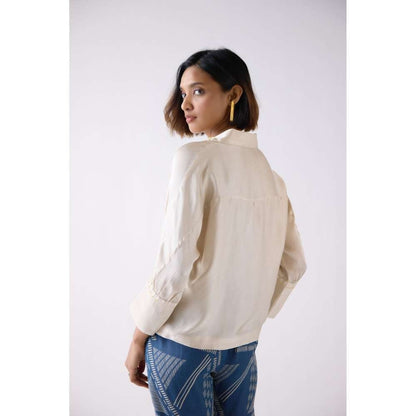 Basanti Kapde aur Koffee Beige Modal Satin Top